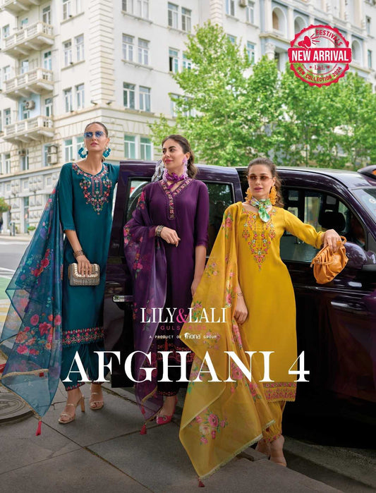 Lily And Lali Afghani Vol 4 Silk Handwork And Embroidery Kurti With Afghani Style Bottom Duppatta Party Wear Set