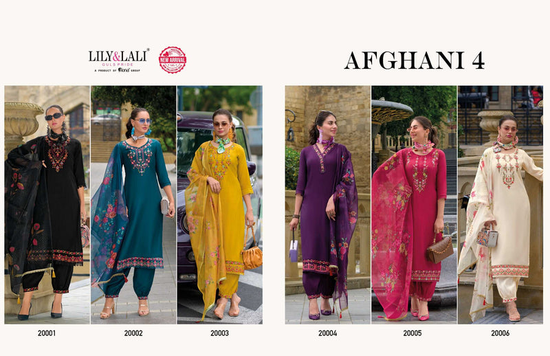 Lily And Lali Afghani Vol 4 Silk Handwork And Embroidery Kurti With Afghani Style Bottom Duppatta Party Wear Set