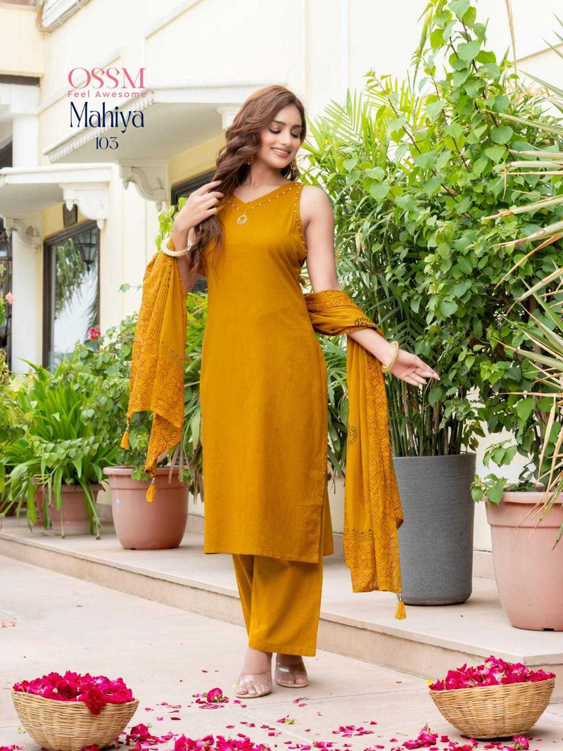 Ossm Mahiya Cotton Manual Work Casual Wear Beautiful Kurti Pant Dupatta Set