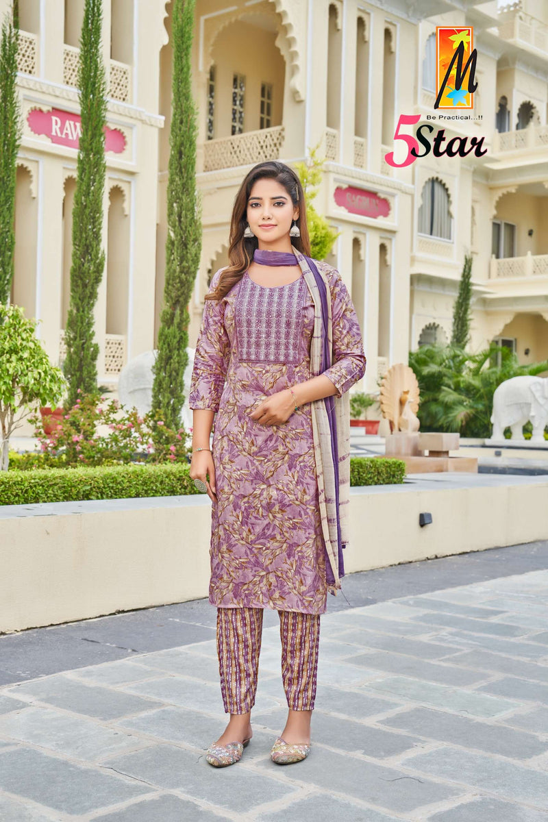 Master 5 Star Capsule Foil Print With Embroidery Sequence Work Kurti Pant Dupatta Set