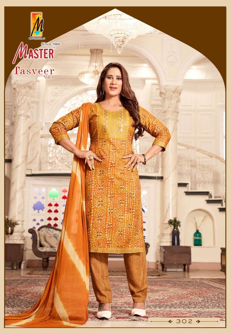 Master Tasveer Vol 3 Capsule Print Work Casual Wear Kurti Pant Dupatta Set