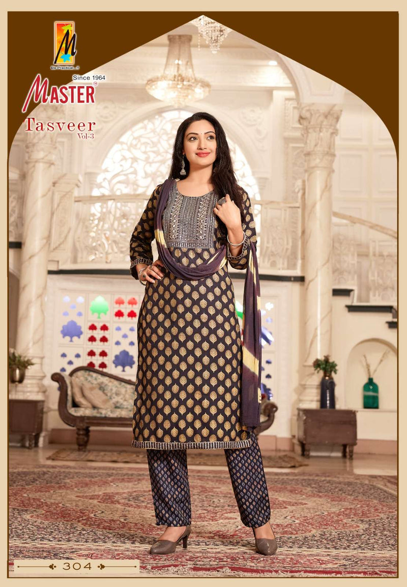 Master Tasveer Vol 3 Capsule Print Work Casual Wear Kurti Pant Dupatta Set