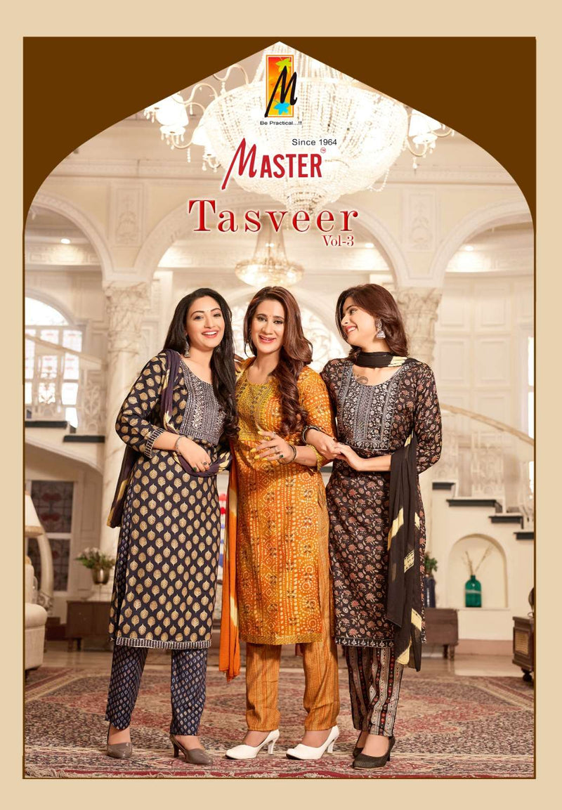 Master Tasveer Vol 3 Capsule Print Work Casual Wear Kurti Pant Dupatta Set