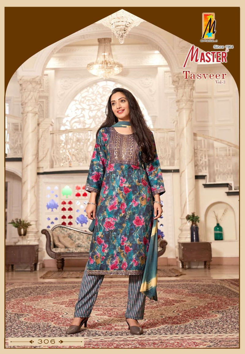 Master Tasveer Vol 3 Capsule Print Work Casual Wear Kurti Pant Dupatta Set