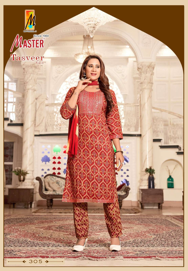 Master Tasveer Vol 3 Capsule Print Work Casual Wear Kurti Pant Dupatta Set