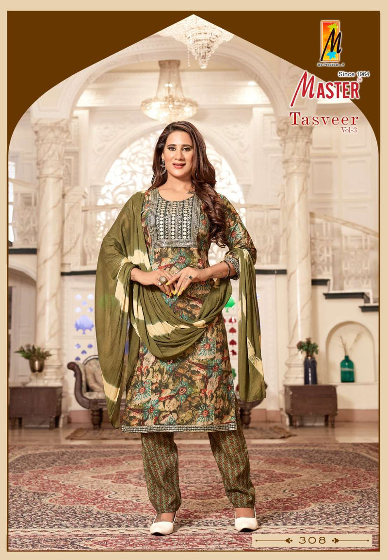 Master Tasveer Vol 3 Capsule Print Work Casual Wear Kurti Pant Dupatta Set