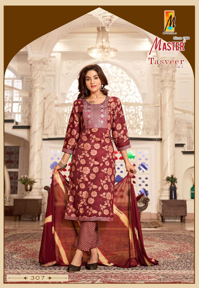 Master Tasveer Vol 3 Capsule Print Work Casual Wear Kurti Pant Dupatta Set