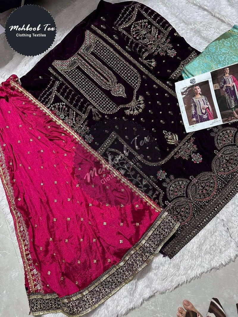 Mehboob Tex Design No 1207 Velvet Embroidery Work Party Wear Suit