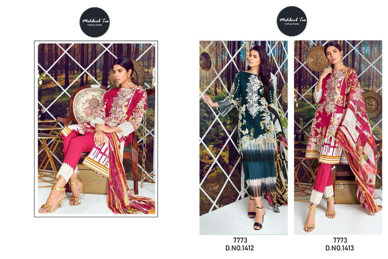 Mehboob Tex Design No 1412 1413 Cotton Print Embrodairy Suit