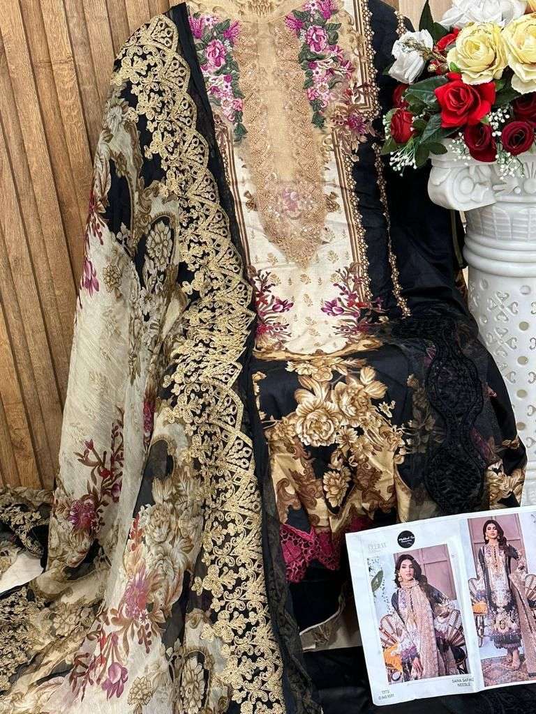 Mehboob Tex Sana Safinz Neddel Design No 1091 Lawn Cotton Heavy Embroidery Suit