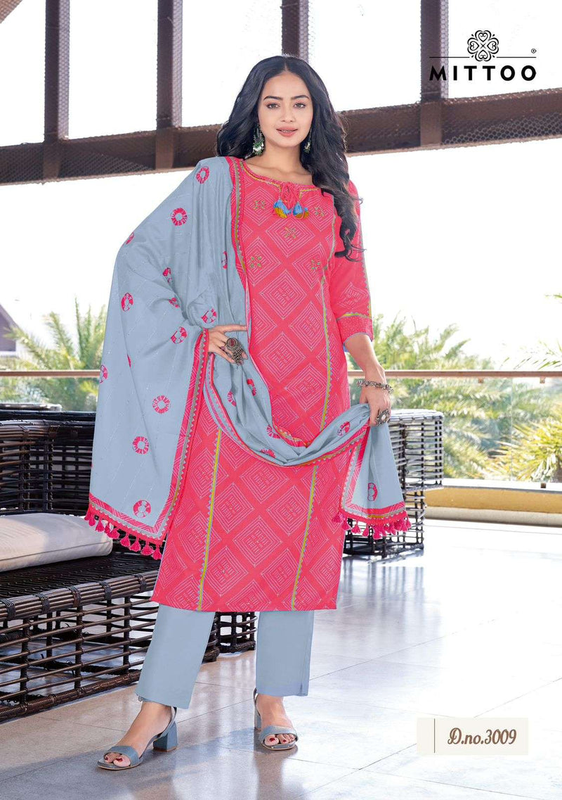 Mittoo Glamour Style Muslin Weaving Print Beautiful Casual Wear Kurti Pant Dupatta Set