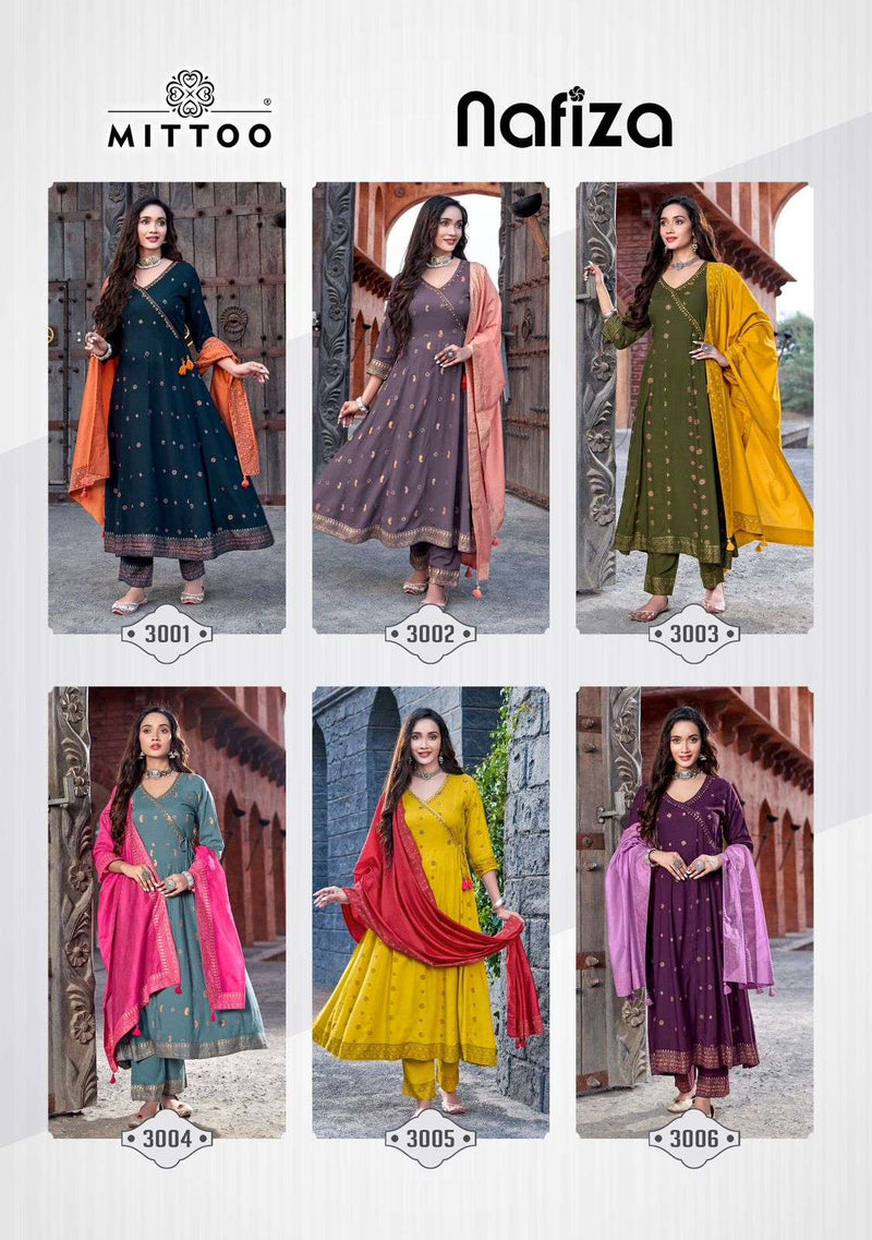 Mittoo Nafiza Rayon Slub Casual Wear Kurti Pant With Chanderi Viscose Dupatta Set