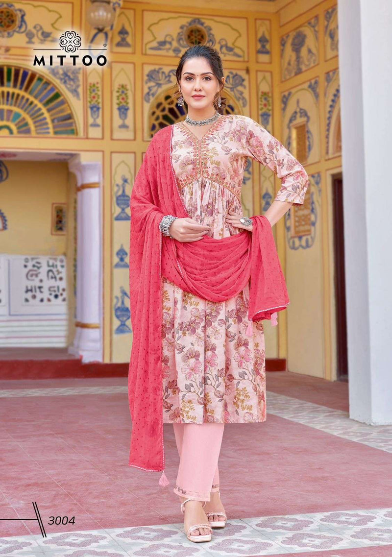 Mittoo Nayantara Modal Print Alia Cut Designer Kurti Pant Dupatta Set