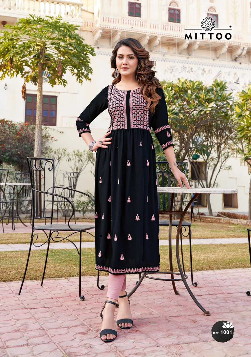 Mittoo Paaneri Rayon Slub Embroidery & Handwork Casual Wear Kurti