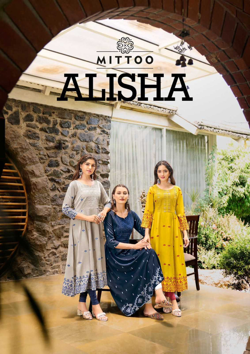 Mittoo Alisha Rayon Print With Work Casual Wear Long Kurti