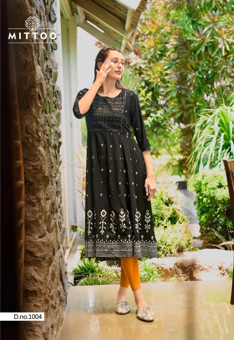 Mittoo Alisha Rayon Print With Work Casual Wear Long Kurti