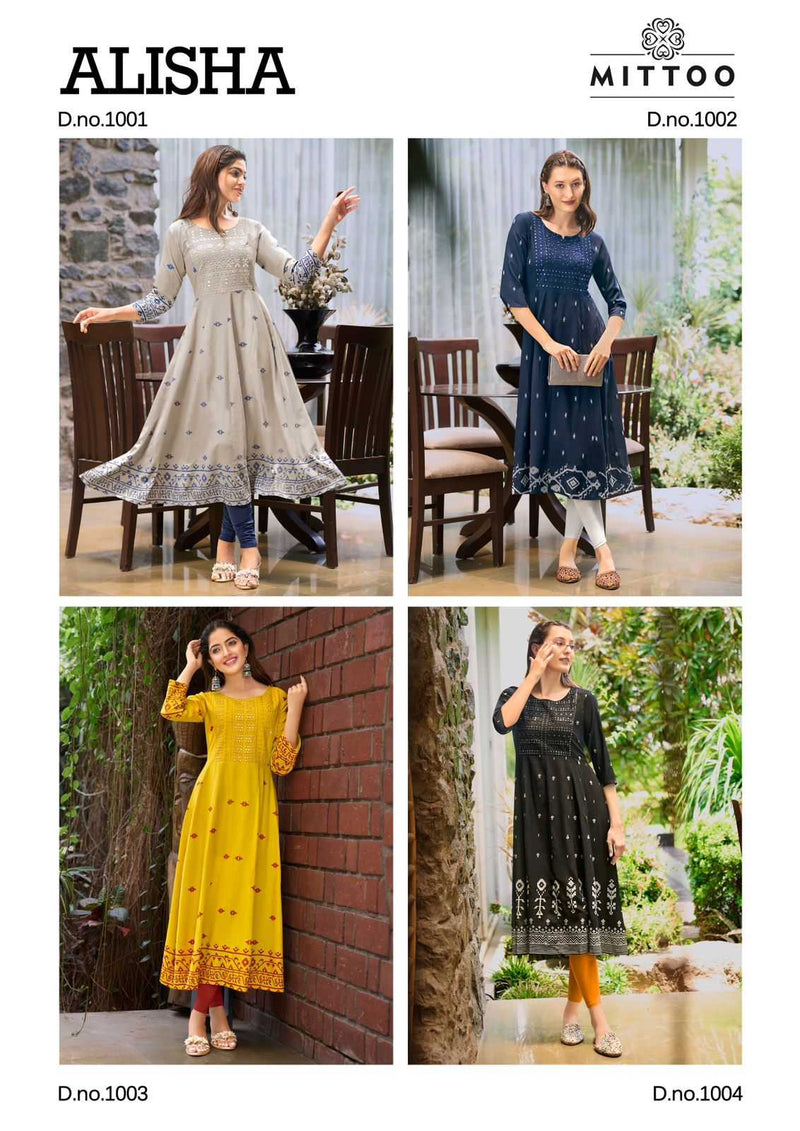 Mittoo Alisha Rayon Print With Work Casual Wear Long Kurti