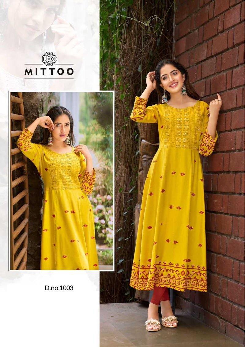 Mittoo Alisha Rayon Print With Work Casual Wear Long Kurti