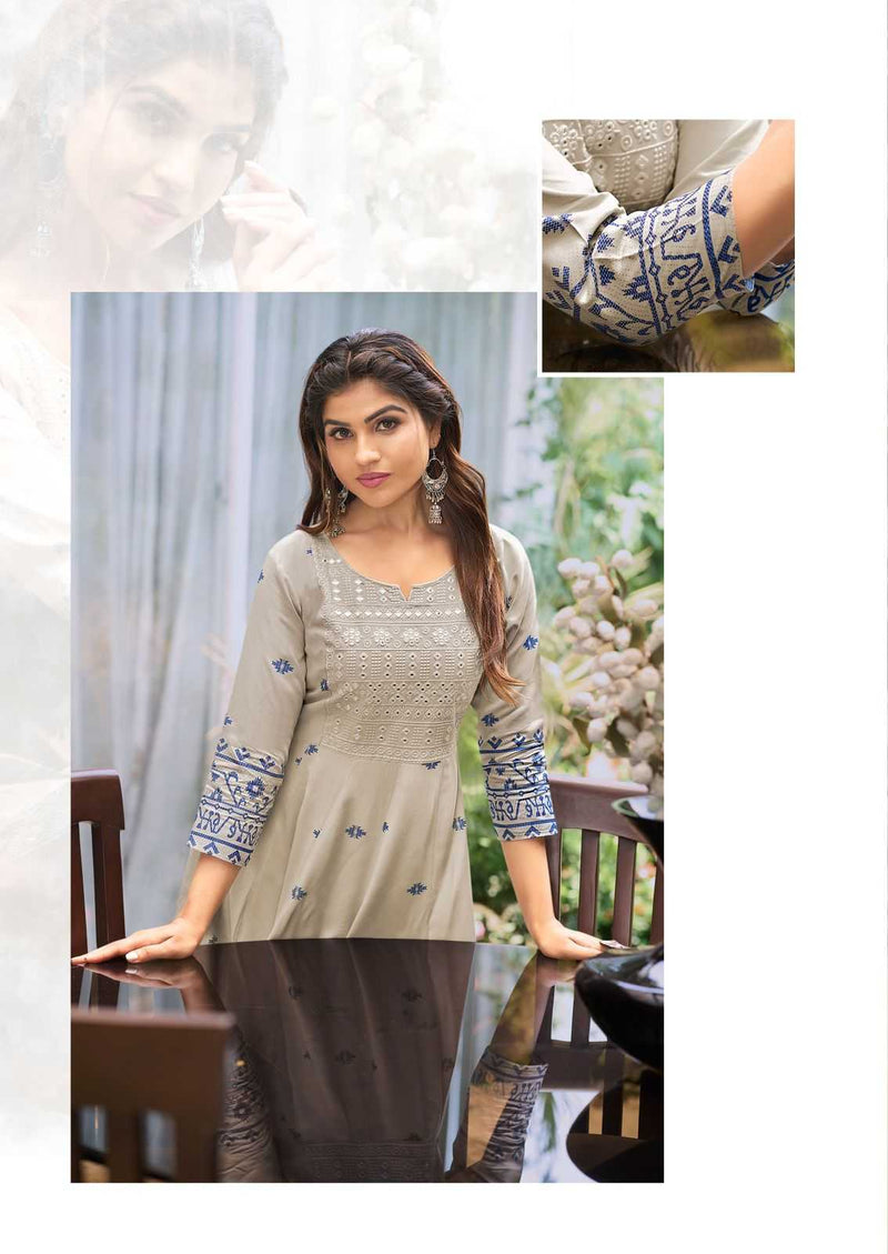 Mittoo Alisha Rayon Print With Work Casual Wear Long Kurti