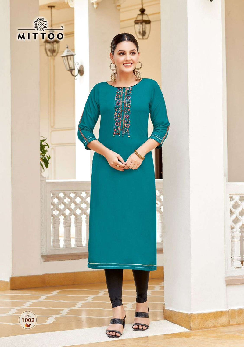 Mittoo Riona Rayon Thread Hand Work Casual Wear Kurti