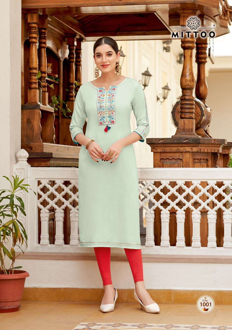 Mittoo Riona Rayon Thread Hand Work Casual Wear Kurti