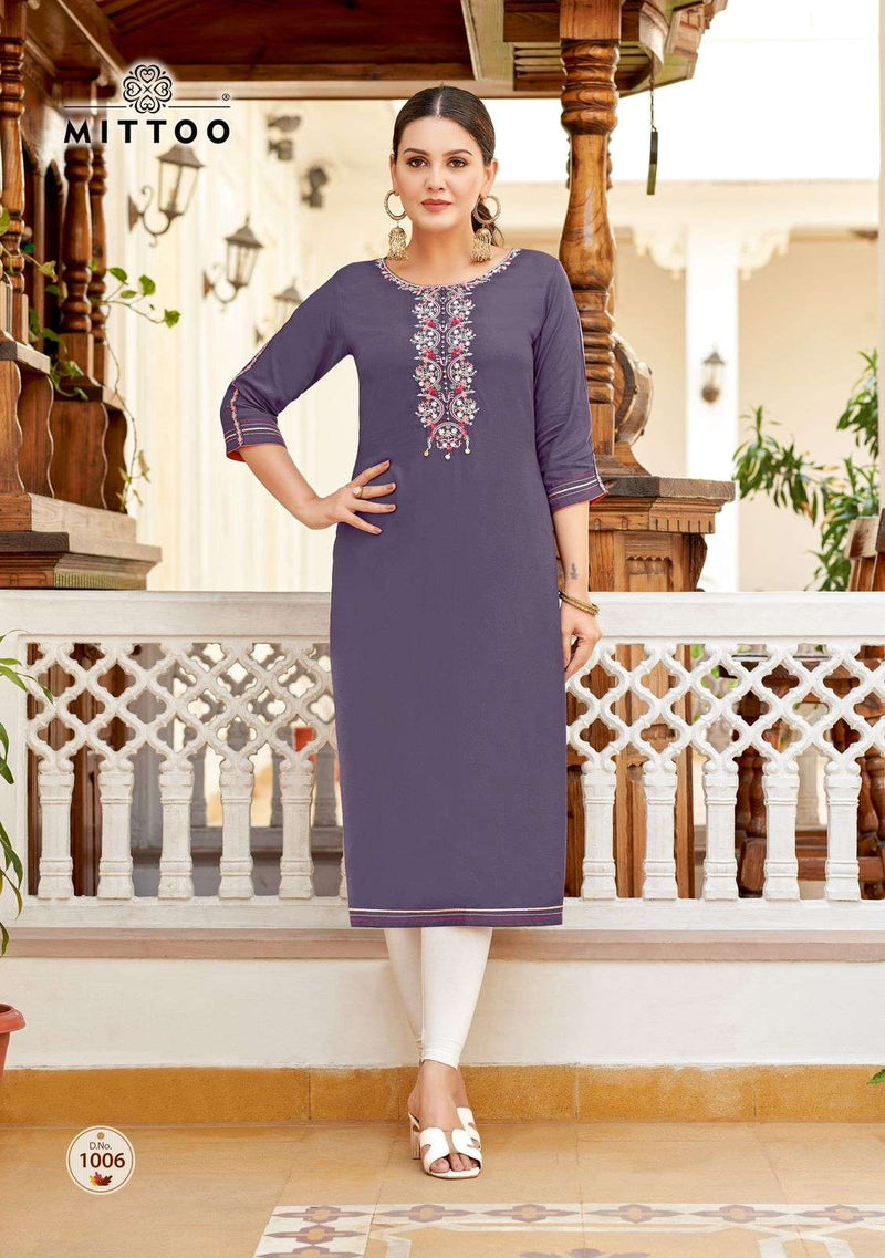 Mittoo Riona Rayon Thread Hand Work Casual Wear Kurti