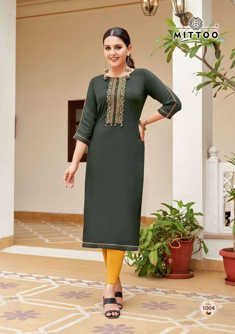 Mittoo Riona Rayon Thread Hand Work Casual Wear Kurti