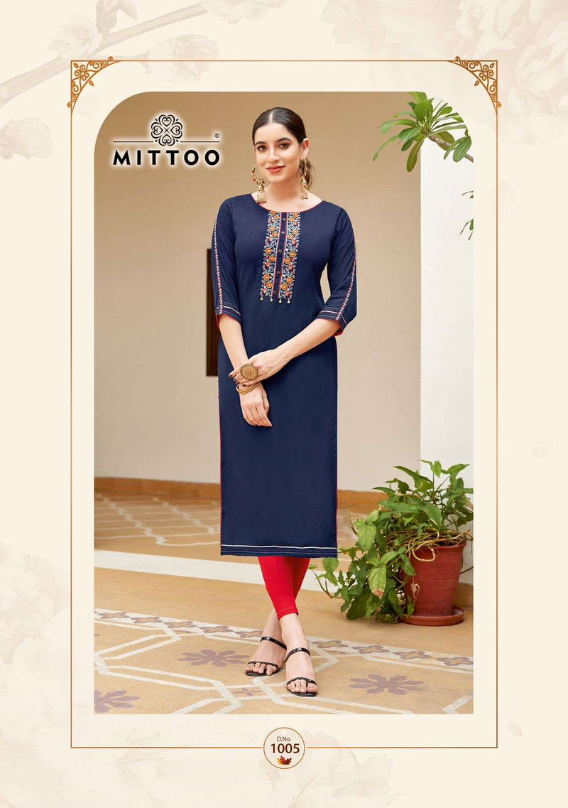 Mittoo Riona Rayon Thread Hand Work Casual Wear Kurti