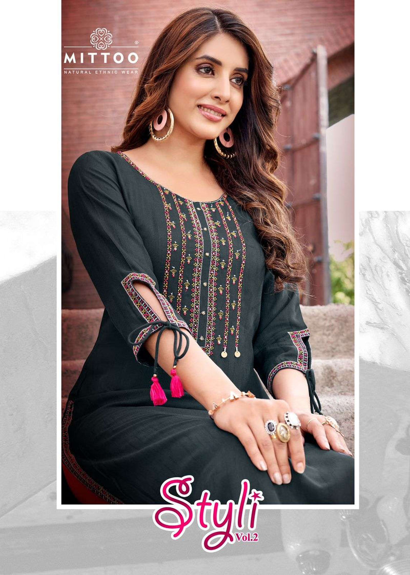 Mittoo Styli Vol 2 Rayon Embroidery Fancy Daily Wear Kurti