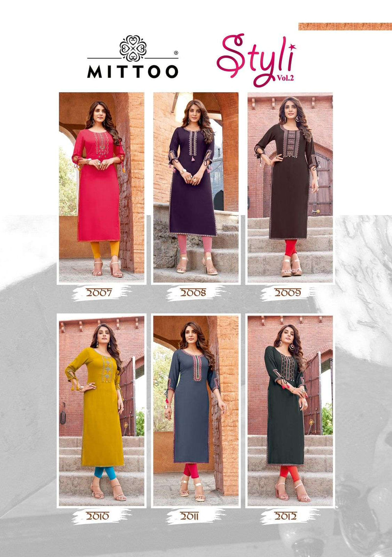 Mittoo Styli Vol 2 Rayon Embroidery Fancy Daily Wear Kurti