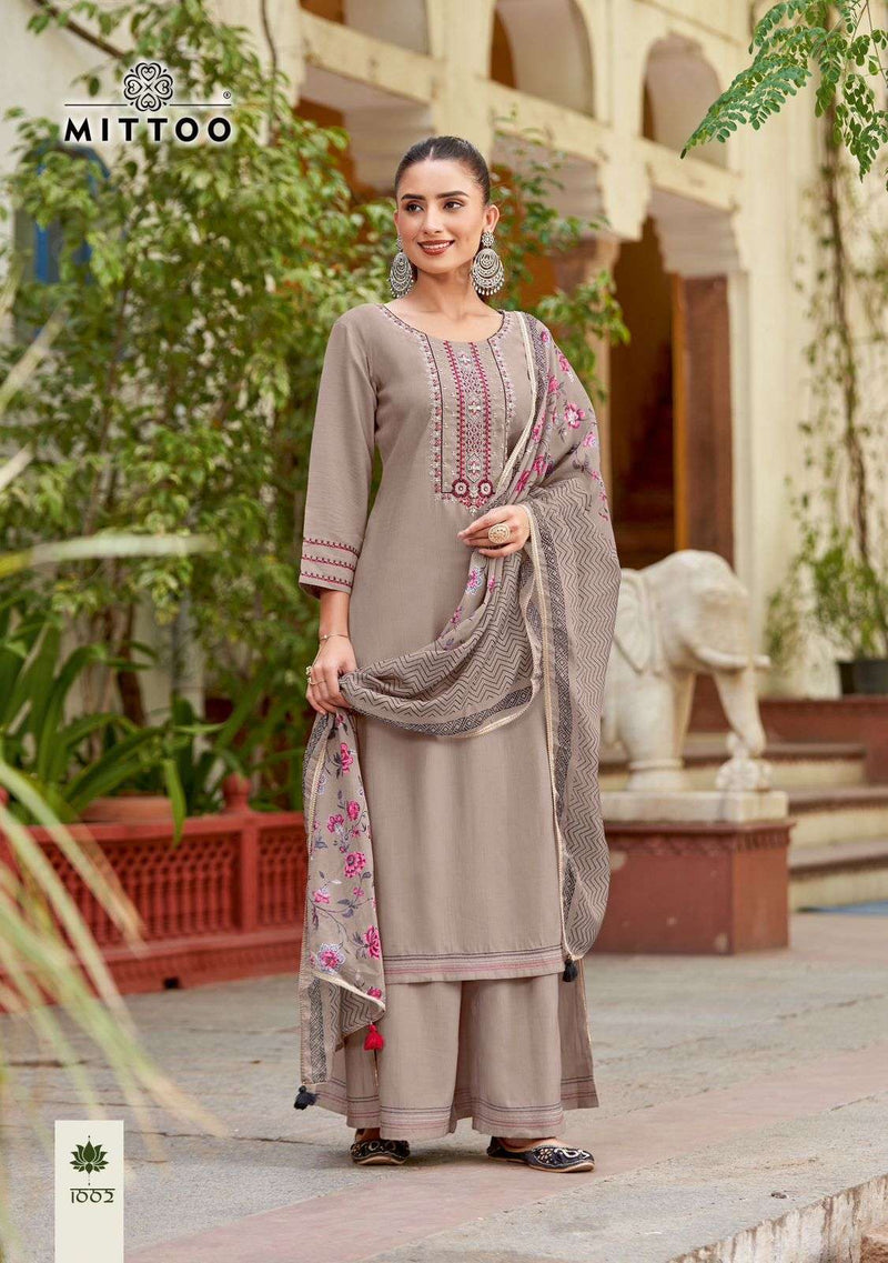 Mittoo Vaidehi Rayon Weaving Designer Kurti Plazo Dupatta Set