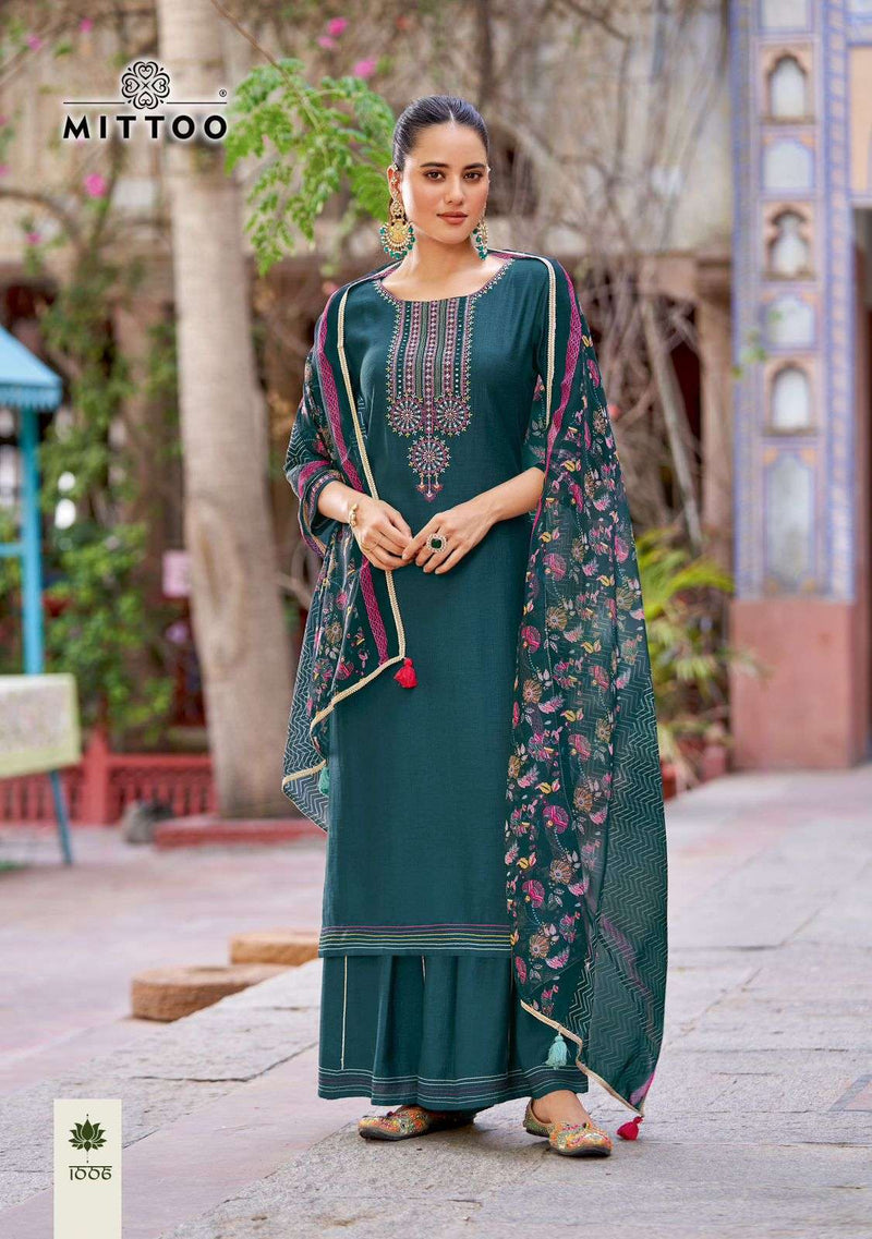 Mittoo Vaidehi Rayon Weaving Designer Kurti Plazo Dupatta Set