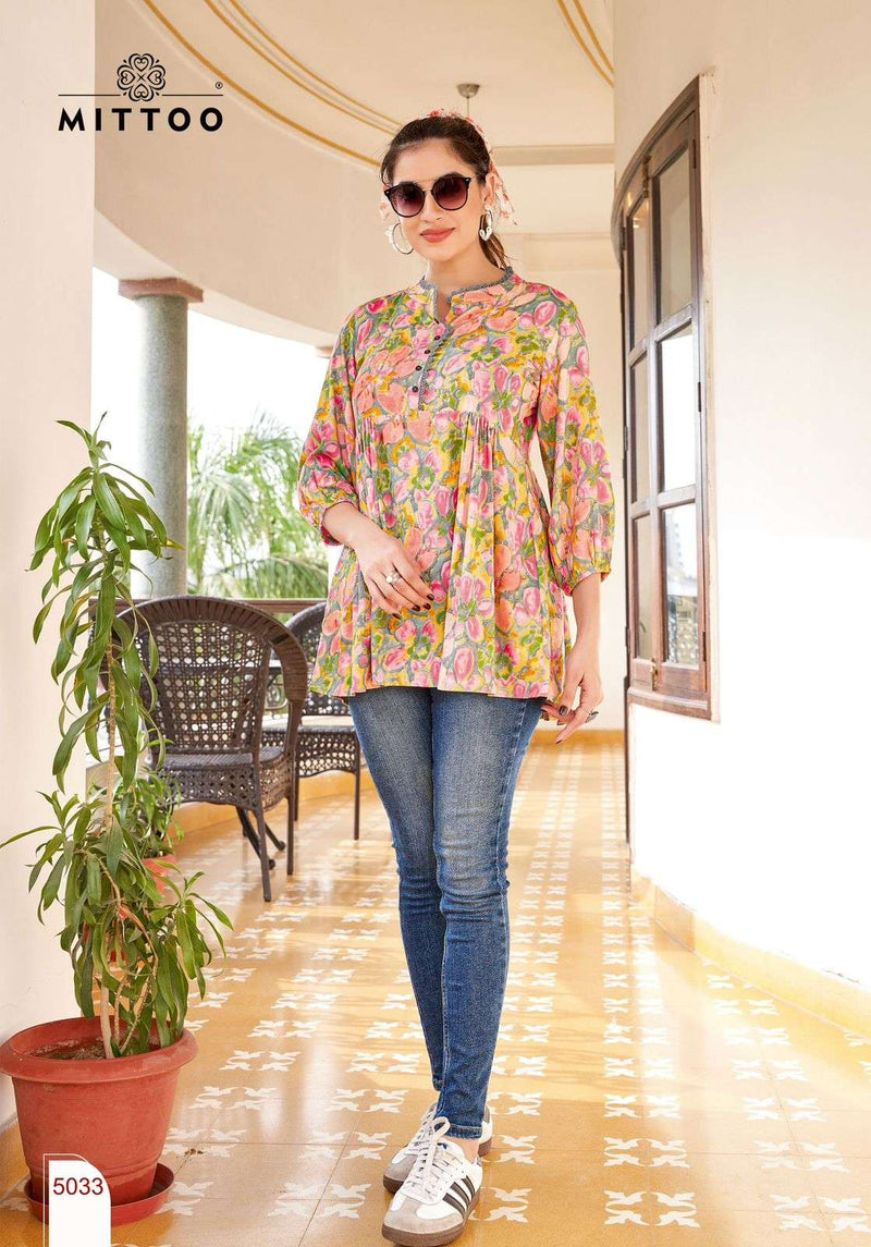 Mittoo Victoria Vol 6 Rayon Print Fancy Daily Wear Top Collection