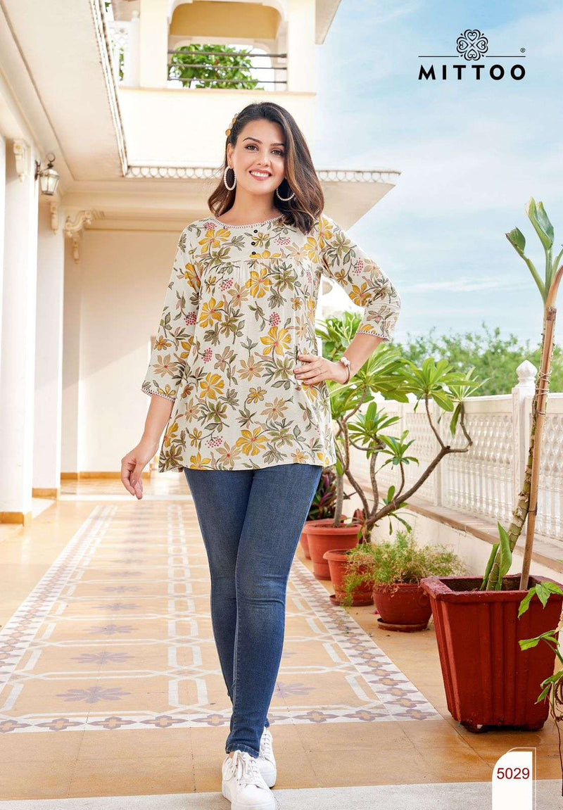 Mittoo Victoria Vol 6 Rayon Print Fancy Daily Wear Top Collection