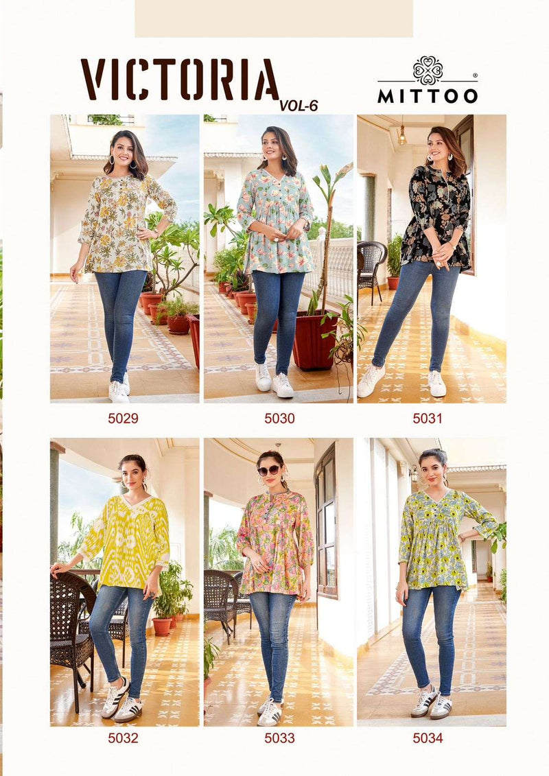 Mittoo Victoria Vol 6 Rayon Print Fancy Daily Wear Top Collection