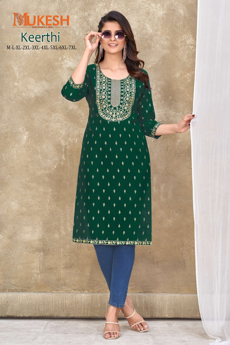 Mukesh Keerthi Embroidery Nack With Lace & Foil Print Straight Ladies Kurti