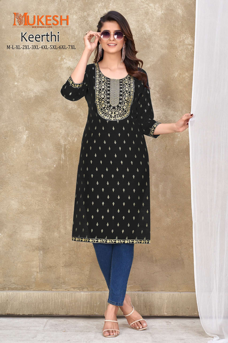 Mukesh Keerthi Embroidery Nack With Lace & Foil Print Straight Ladies Kurti