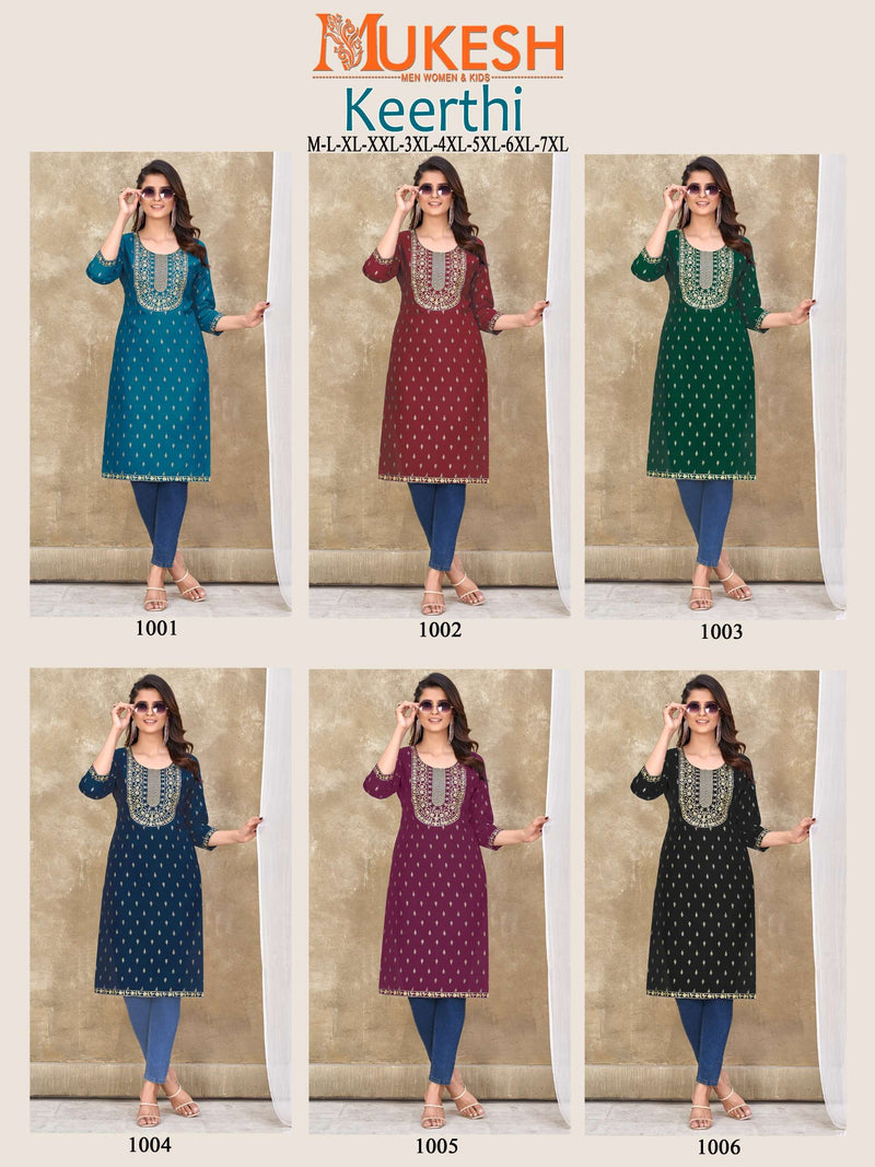 Mukesh Keerthi Embroidery Nack With Lace & Foil Print Straight Ladies Kurti