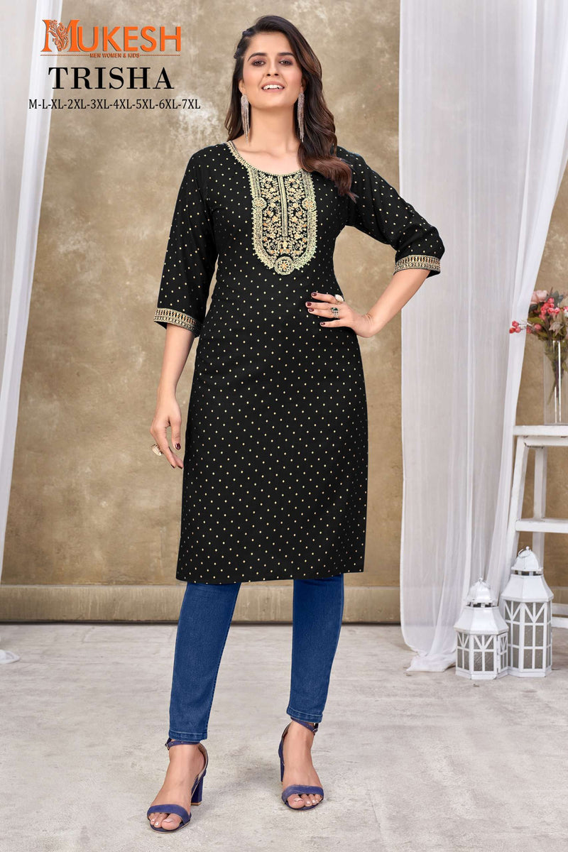 Mukesh Trisha Rayon Quarding Embroidery With Sequence Daily Wear Kurti