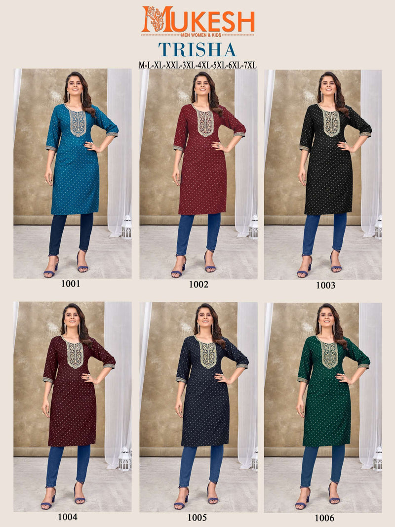 Mukesh Trisha Rayon Quarding Embroidery With Sequence Daily Wear Kurti