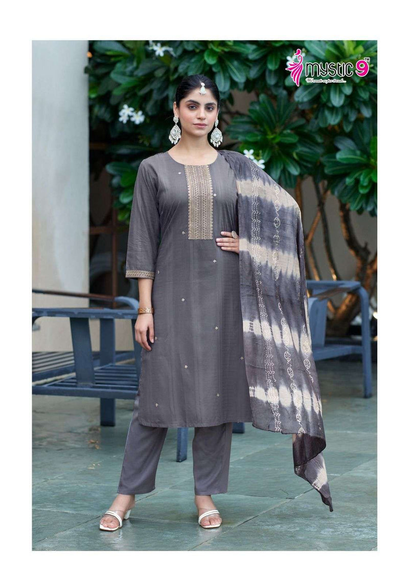 Mystic 9 Dolly Vol 2 Rayon Embroidery Casual Wear Kurti Pant Dupatta Set