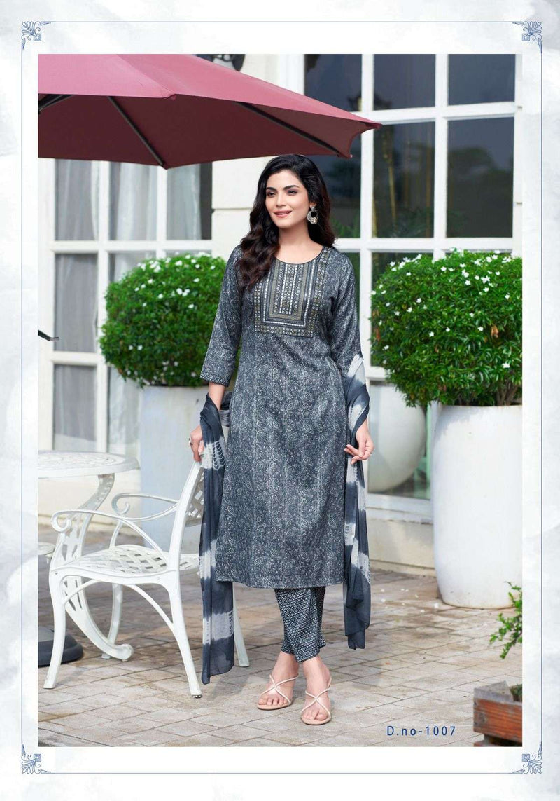 Mystic 9 Meera Vol 1 Rayon Capsule Foil Print Daily Wear Kurti Pant Dupatta Set