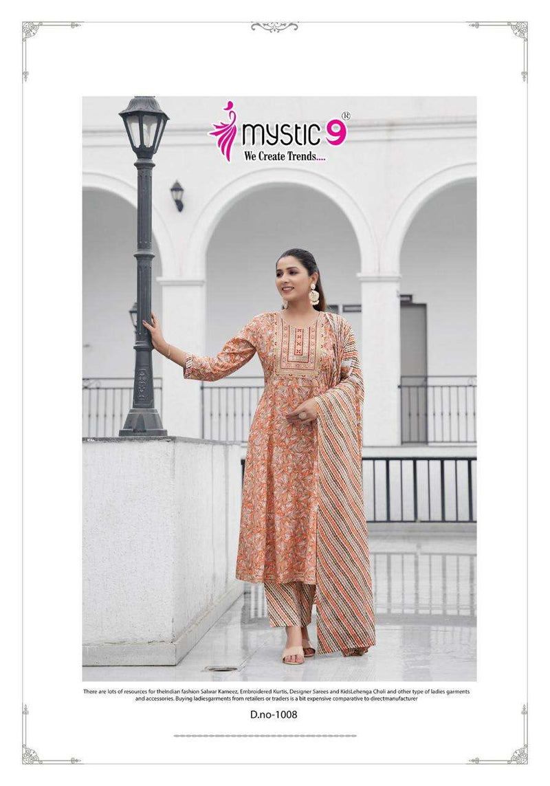 Mystic 9 Roop Vol 1 Cotton Foil Printed Nyra Cut Kurti Pant Dupatta Set