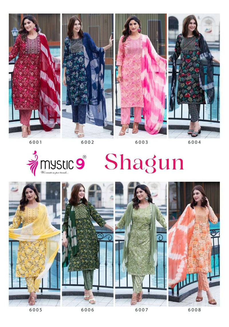 Mystic 9 Shagun Vol 6 Rayon Capsule Foil Print Daily Wear Kurti Pant Dupatta Set