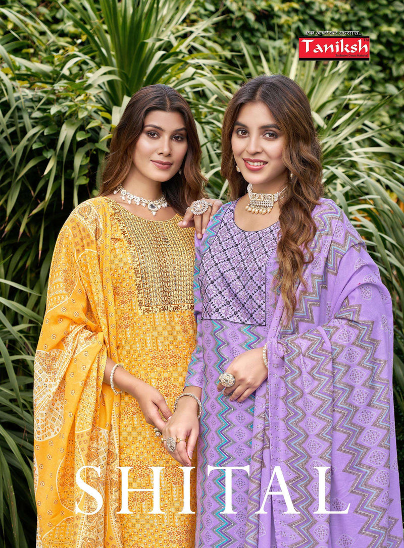 Navkar Shital Vol 1 Camric Cotton Embroidery Sikvans Work Casual Wear Kurti Pant Dupatta Set