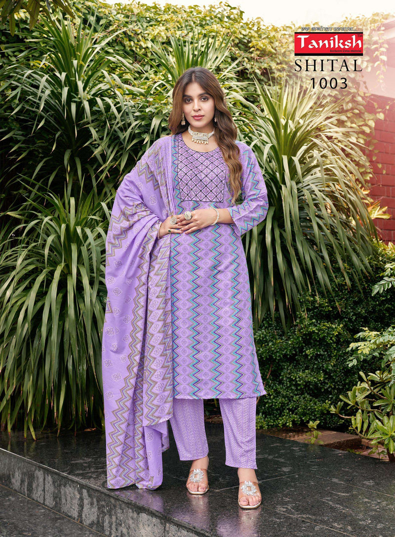 Navkar Shital Vol 1 Camric Cotton Embroidery Sikvans Work Casual Wear Kurti Pant Dupatta Set