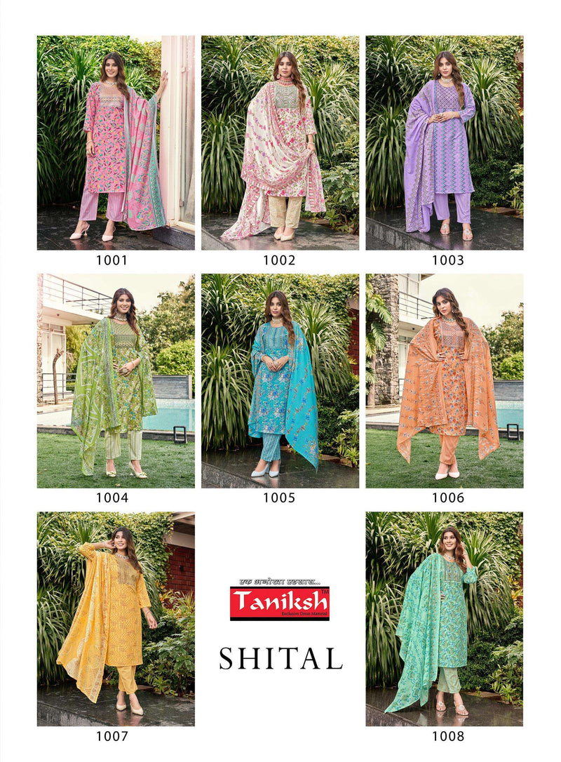 Navkar Shital Vol 1 Camric Cotton Embroidery Sikvans Work Casual Wear Kurti Pant Dupatta Set