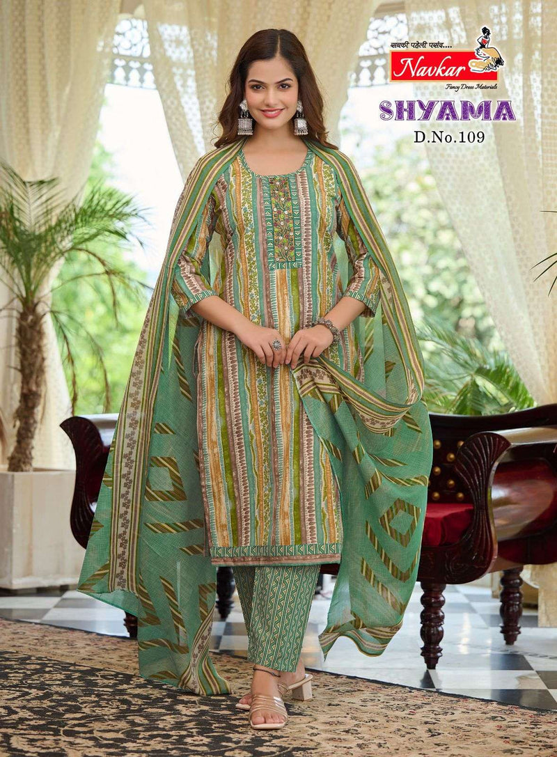 Navkar Shyama Cotton Embroidery Work Daily Wear Kurti Pant Dupatta Set