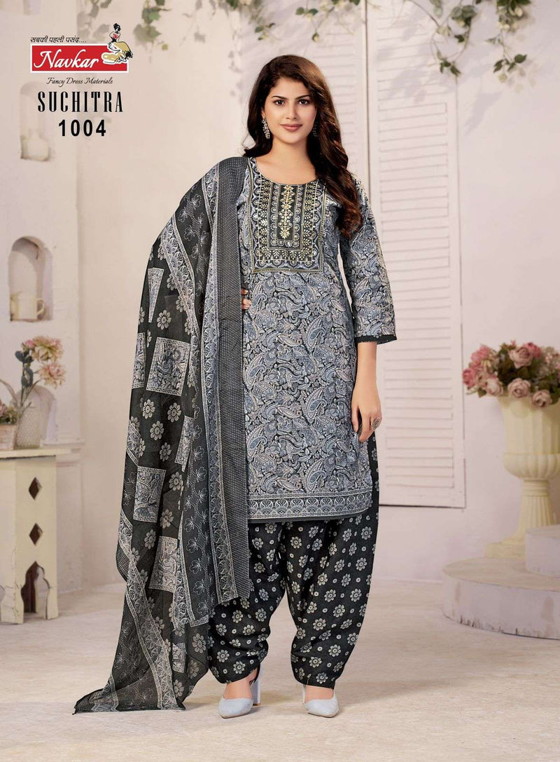 Navkar Suchtra Vol 1 Cotton Print Embroidery Work Patiyala Readymade Suit For Daily Wear