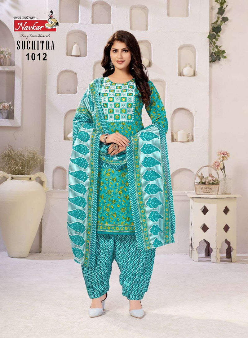 Navkar Suchtra Vol 1 Cotton Print Embroidery Work Patiyala Readymade Suit For Daily Wear